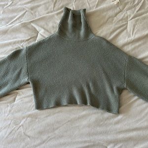 Green Cropped Turtleneck Sweater